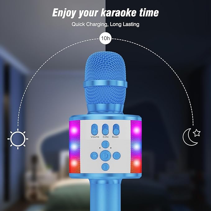 BONAOK Karaoke Microphone for Kids & Adults - Bluetooth Microphones Singing Mic with Disco Lights, Echo Effect, Built-in Speaker Portable Karaoke Player for Party Travel Gifts Q78(Blue)-CubbioJoy