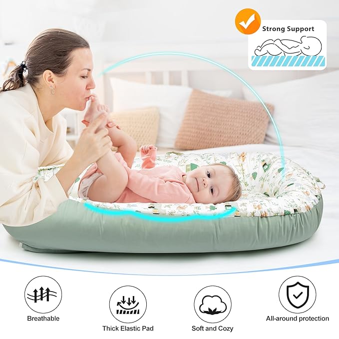 Baby Lounger - Breathable & Soft Baby Nest, Portable and Lightweight Tummy Time Lounger for Home and Travel, Ideal Newborn Babies Essentials Baby Shower Gifts-CubbioJoy