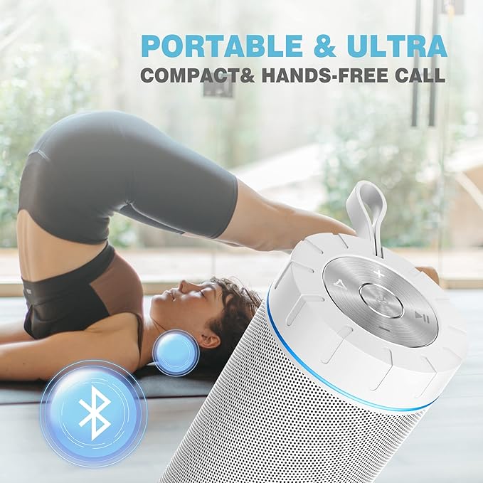 comiso X26 Bluetooth Speaker, IPX4 Waterproof Speakers 360° HD Surround Sound with Punchy Bass, Wireless Dual Pairing, 24H Playtime, Portable Speaker for Shower, Home, Outdoor, Camping, Beach-White-CubbioJoy