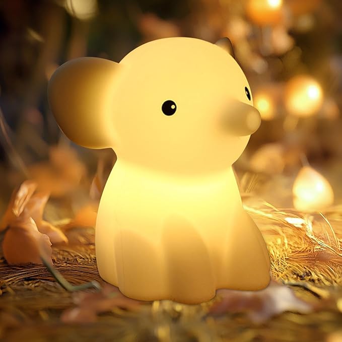 Cute Elephant Night Light for Kids, Adorable Room Decor for Boys Girls Birthday/Christmas Gifts, 5 Color, USB Rechargeable Silicone Night Lamp, Animal Lamp Gift, Safe Nursery Light for Toddlers-CubbioJoy