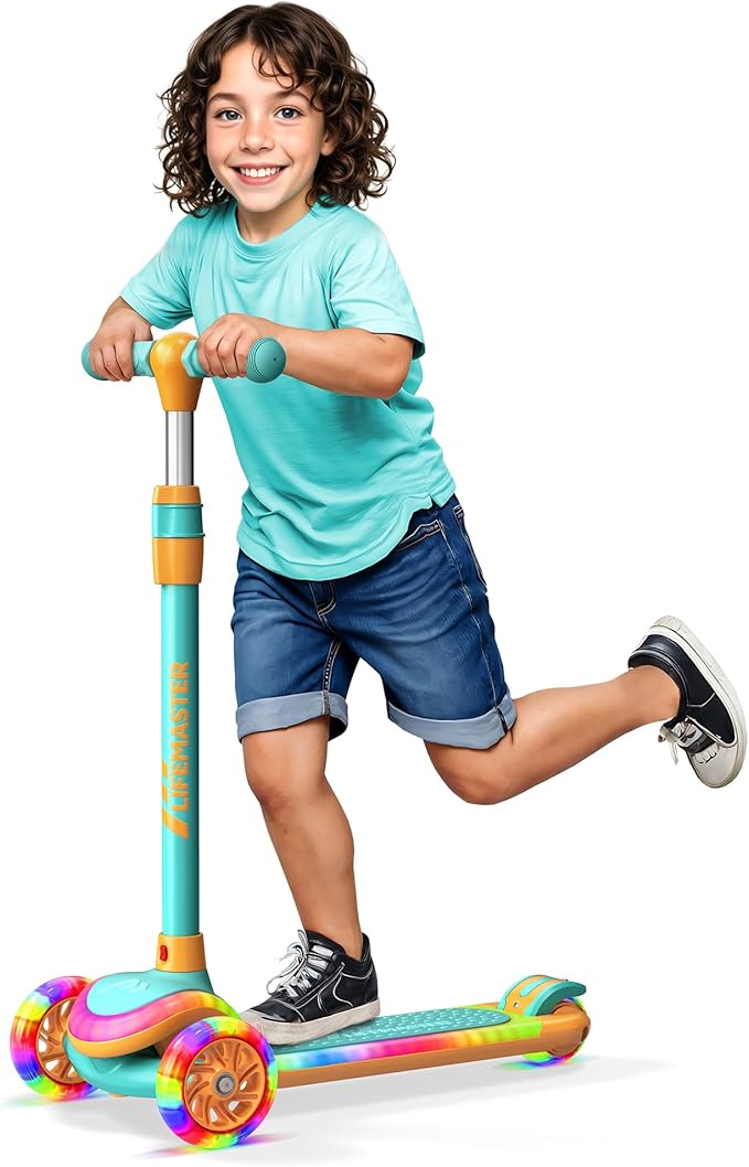 3-Wheel Kids Scooter with Multi-Color Lights on Deck & Wheels – 5-Height Adjustable Handlebar, Wide Anti-Slip Deck, Child Safety Certified, Boys & Girls Ages 3+ Supports Up to 150 lbs-CubbioJoy