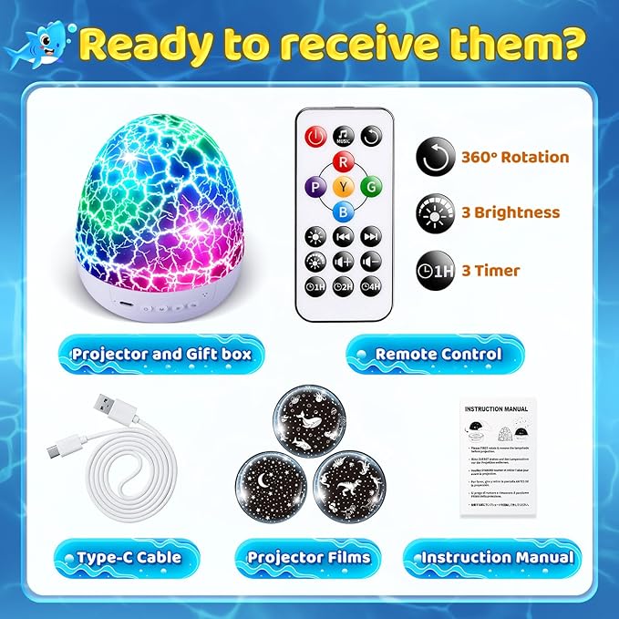 Baby Sound Machine Night Light Projector | 15 Sleeping Sounds & 3D Films | 31Colors & Remote Control | Toddler Night Light for Kids, Baby White Noise Machine, Sound Machine baby, Egg Light for Nursery-CubbioJoy