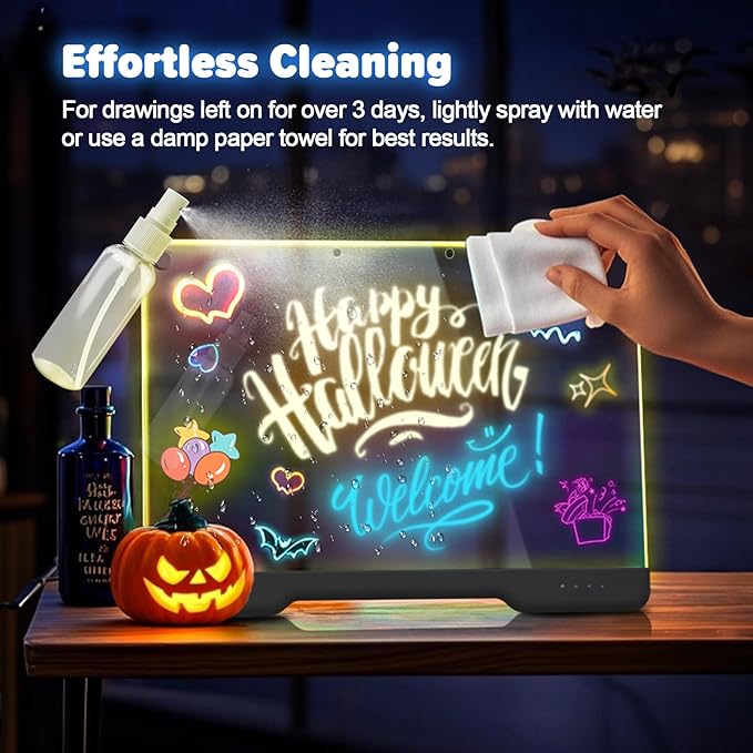 16-Inch Rechargeable Doodle Glow LED Note Board, 7-Color Light Modes, Neon Art Dry Erase Light Up Drawing Pad with Built-in Stand, Sketching Gift Toy for Kids/Girls/Teens, 5 Markers & Tracing Book-CubbioJoy