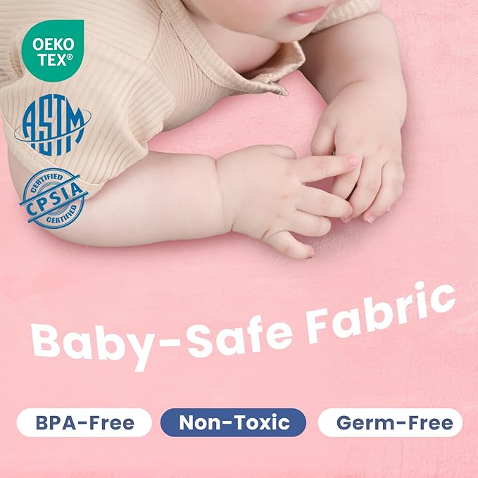 Baby Play Mat for Floor,1.3" Thick Memory Foam Tummy Time Mat for Toddlers,Infants,Kids,Soft Coral Velvet,Extra Large Non Slip for Crawling,Yoga,Tatami Style for Living Room(Pink)-CubbioJoy