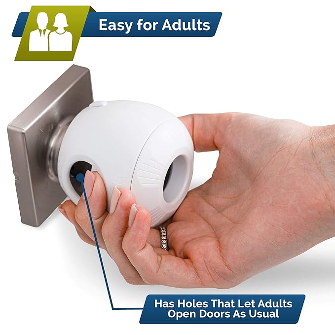 Door Knob Safety Cover for Kids (6 Pack) Hard-to-Remove Dual-Lock Door Handle Covers for Kids - Reusable Baby Proof Door Knob Locks - Installs Easily, No Tools Needed (White)-CubbioJoy
