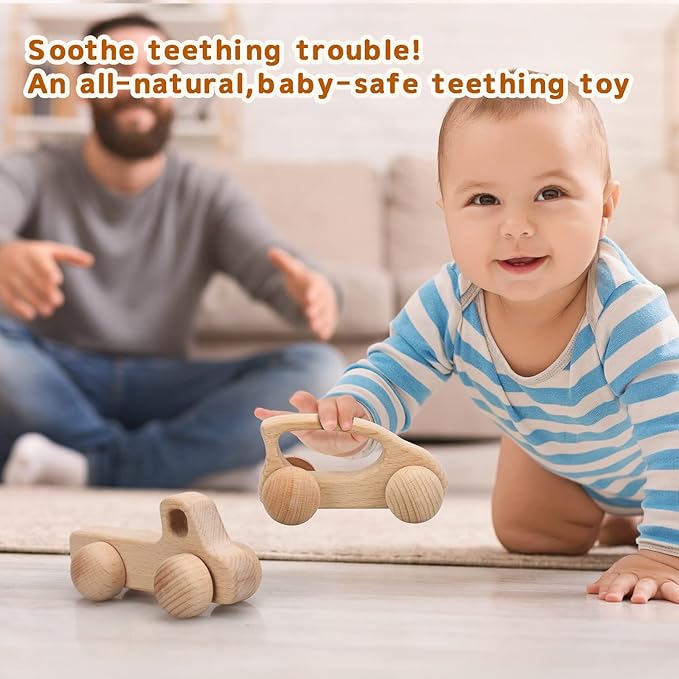 TOY Life Wooden Toys Cars, Montessori Toys for Babies 0-6-12 Months, Rattle Toy Cars for Toddlers 1-3, Christmas Wooden Baby Toys Gift 1 Year Old, Baby Boy Nursery Decor, 1 Year Old Boy Birthday Gift-CubbioJoy