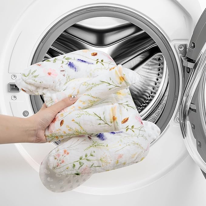 Infant Car Seat Insert, Car Seat Head Support Baby Girls Boys, Soft & Reversible Newborn Carseat Insert Cushion with 2 Strap Covers, for Stroller, Swing, Bouncer (White Wildflowers)-CubbioJoy