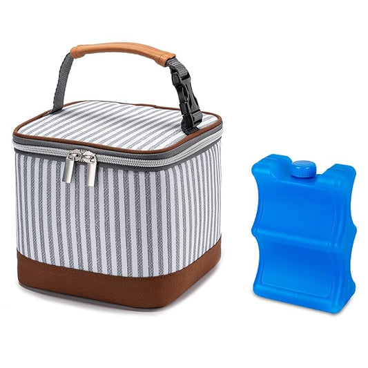 Breastmilk Cooler Bag with Ice Pack Fits 4 Baby Bottles Up to 5 Ounce, Baby Bottle Cooler Bag Great for Nursing Mom Daycare, Straps-CubbioJoy