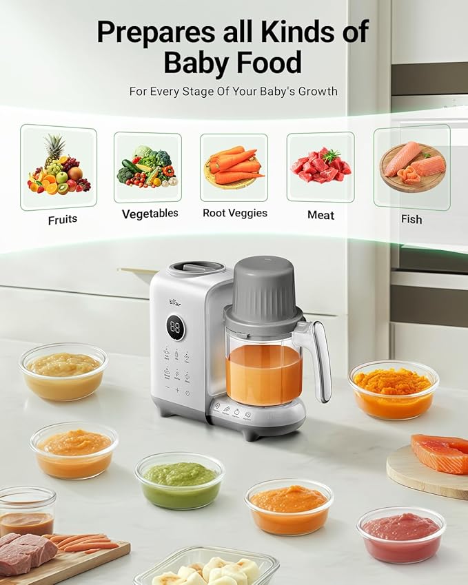 Bear Baby Food Maker with Two Layer Steam Baskets, Multifunction Baby Food Processor Steamer Puree Blender, Baby Food Mill with Bottle Warming Sterili-zing Auto Cleaning Function, BPA-Free, White-CubbioJoy