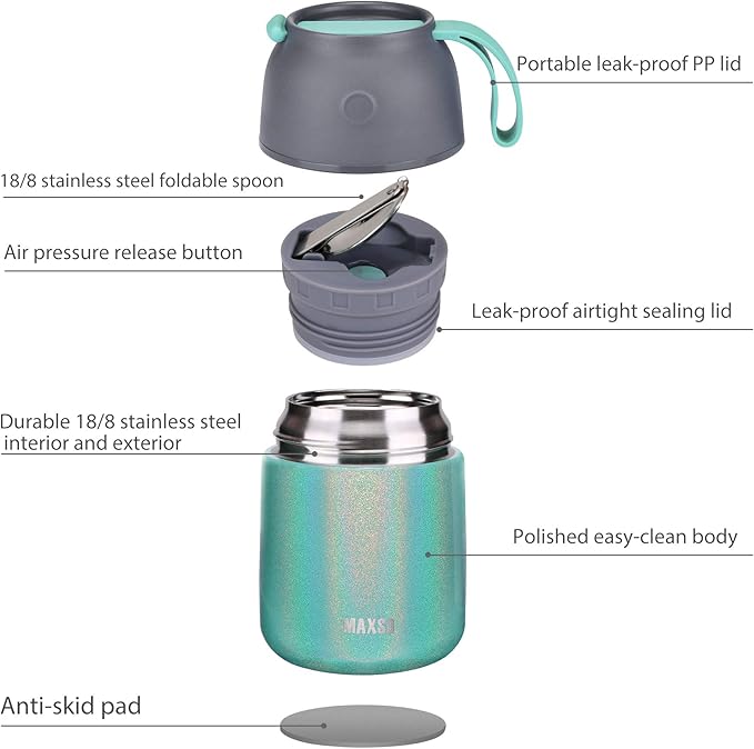 Insulated Food Jar for Hot & Cold Food for Kids Adult,17 oz Soup Thermo Hot Food Containers for Lunch, Triple Layer Insulation Stainless Steel Food Jar with Spoon (GPeacock)-CubbioJoy