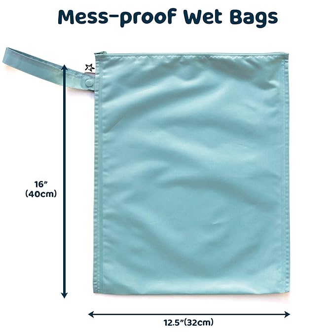 Tiny Twinkle Mess proof Waterproof Wet Dry Bag,2pk Reusable Wet Bags for Swimsuits&Baby Clothes,Leakproof Wet Bag,Waterproof Bag for Travel&Diaper bag,Wet Bags for Baby (Slate, Olive)-CubbioJoy