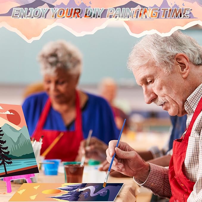 Blosssound 10 Set Pre Printed Canvas Pre Drawn Canvas Painting with Easel Kits 5" x 7" Outline Painting Panels for Beginners, DIY Craft Project, Party Favor, Home Decors(Sunset)-CubbioJoy