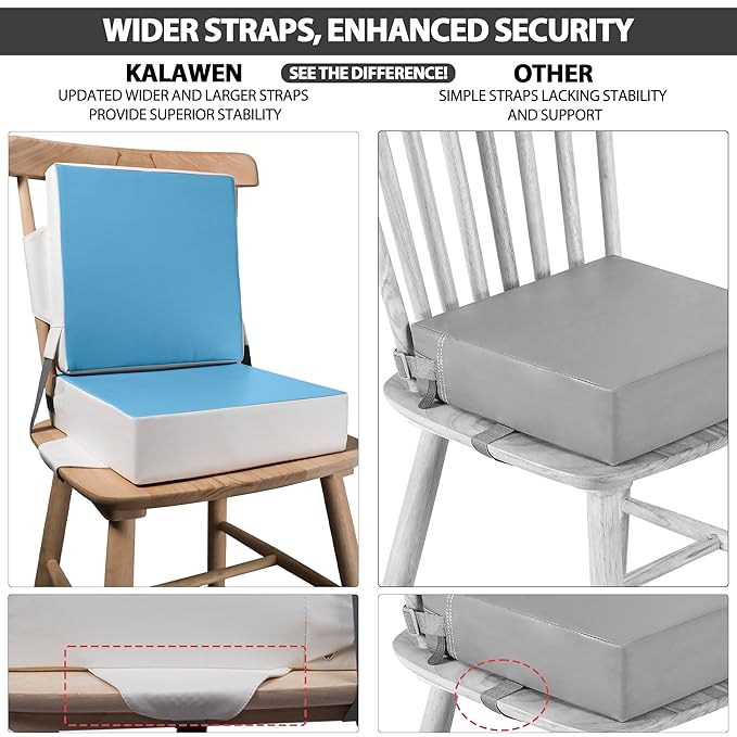 Kalawen Upgraded 2Pcs PU Washable Straps Safety Buckle Toddler Booster Seat for Kitchen Chair, Portable Travel-CubbioJoy