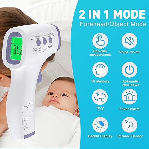 Digital Thermometer for Adults and Kids, No Touch Forehead Thermometer for Baby, 2 in 1 Body Surface Mode Infrared Thermometer with Fever Alarm and Instant Accuracy Readings-CubbioJoy