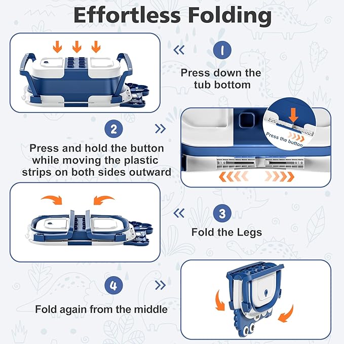 Collapsible Baby Bathtub for Newborn, Foldable Baby Bath Tub with Thermometer & Soft Floating Cushion & Drain Hole, Portable Travel Infant Bath Tubs for Newborns to Toddlers 0-36 Months Boy,NavyBlue-CubbioJoy