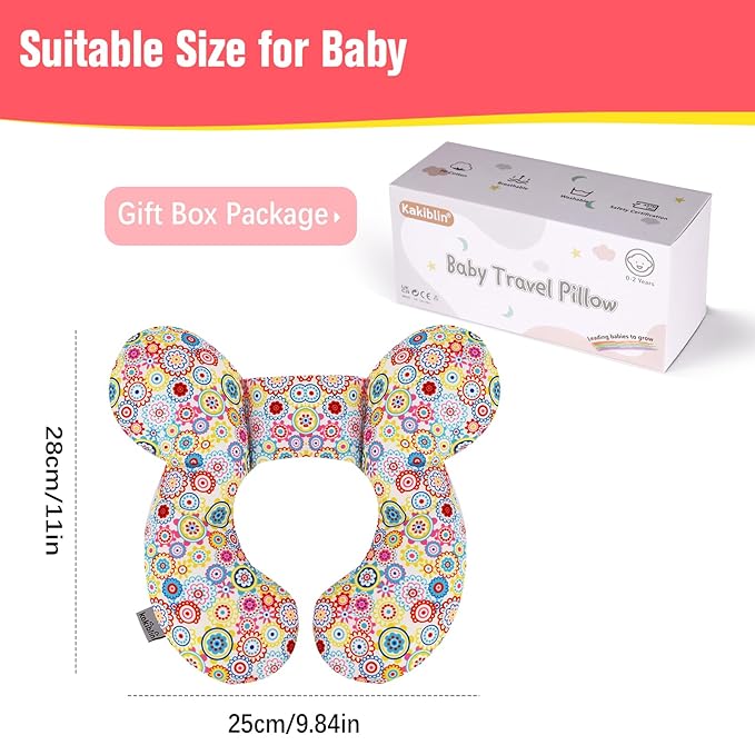 KAKIBLIN Baby Neck Pillow, Upgraded Baby Support Pillow,Baby Neck Support Pillow for Carseat, Newborn Neck Support for Car Seat,Pushchair,Travel (Flower)-CubbioJoy