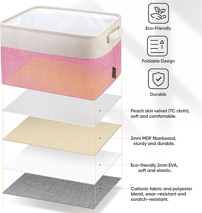 BALEINE 2 Pack Fabric Storage Bins for Shelves, Linen Storage Baskets for Organizing, Decorative Closet Bins for Clothes, Home (Pink, 15''x11''x9.5'')-CubbioJoy