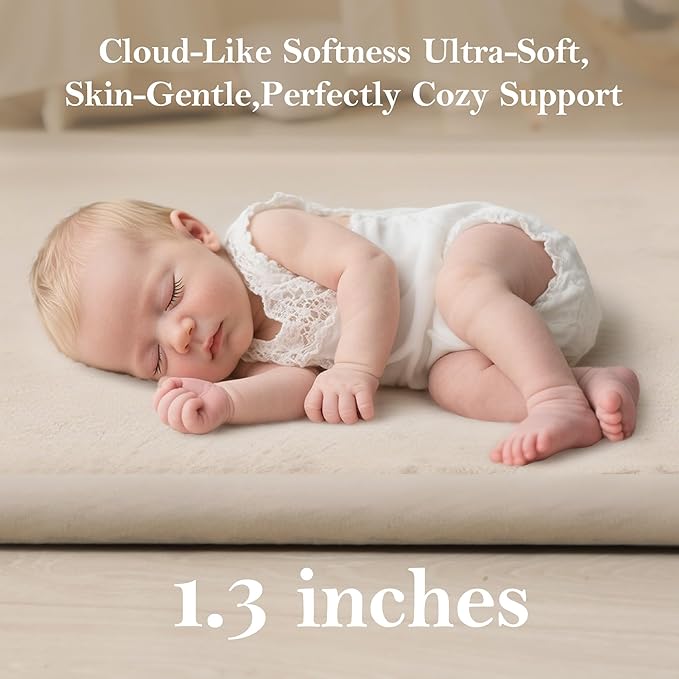 Baby Play Mat for Floor, 1.3" Thick Memory Foam Muscle Playpen Cushion, Soft Coral Velvet Tummy Time Mat with Non-Slip Backing, Water Repellent Child Nursery Rug for Toddlers, Kids (Beige, 39X59)-CubbioJoy