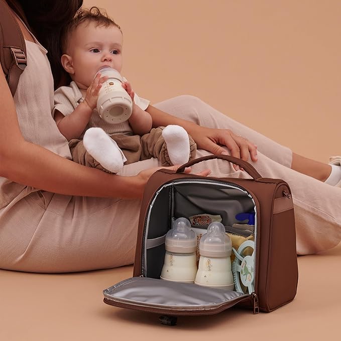 JuJuBe Insulated Bottle Bag, Breastmilk Storage Bag for Baby Bottles, Travel Insulated Lunch or Cooler with Handle, Waterproof Lining for Nursing, Milk, Food, Baby Formula, Snacks, Daycare, Espresso-CubbioJoy