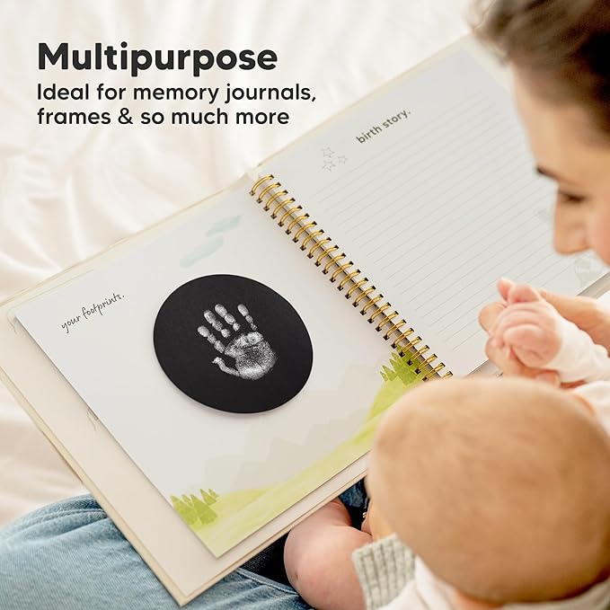 2-Pack Round Inkless Baby Hand and Footprint Kit - Mess Free Ink Pad for Newborn Keepsake, Dog Nose & Paw Print Kit, Clean Touch Ink Pad for Baby Hand & Footprints, Ideal New Mom Gifts (Silver)-CubbioJoy