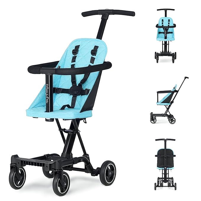 Dream On Me Lightweight and Compact Coast Rider Stroller with One Hand Easy Fold, Adjustable Handles and Soft Ride Wheels, Sky Blue-CubbioJoy