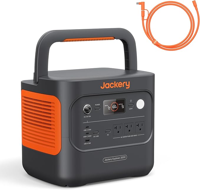Jackery Explorer 2000 v2 Portable Power Station with 16ft DC Extension Cable, 2042Wh LiFePO4 Battery, 2200W Solar Generator, USB-C PD 100W Fast Charging for Camping, Home Use(Solar Panel Optional)-CubbioJoy