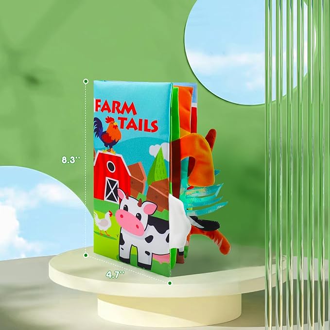 Baby Soft Cloth Crinkle Books Early Education Interactive Stroller Car Seat Sensory Toys with Tails Newborn Development Gifts for 0-6 Months Infants Toddler Baby Boys Girls(Jungle & Farm)-CubbioJoy