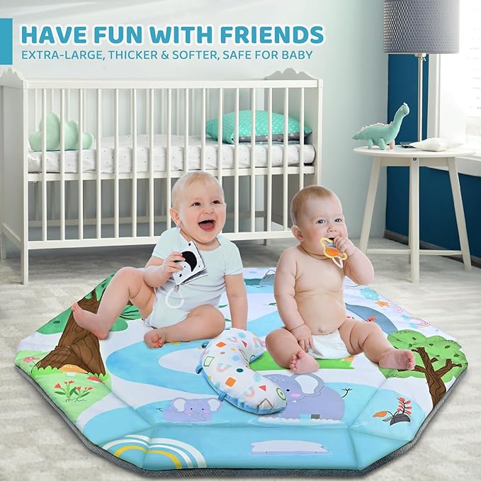 Baby Gym Play Mat, 8-in-1 Tummy Time Mat & Ball Pit with 6 Toys, Washable Baby Activity Play Mat for Visual, Hearing, Sensory, Motor Development, Baby Toys Gift for Toddler Infant 0-3-6-9-12 Months-CubbioJoy