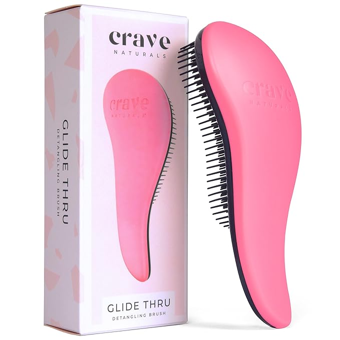 Crave Naturals Glide Thru Hair Brush - Detangler Brush for Curly, Straight, Wet or Dry Hair - Gentle Detangling Brushes for Adults, Kids, Toddlers - Hair Accessories for Women, 7.5x3 - Pink-CubbioJoy