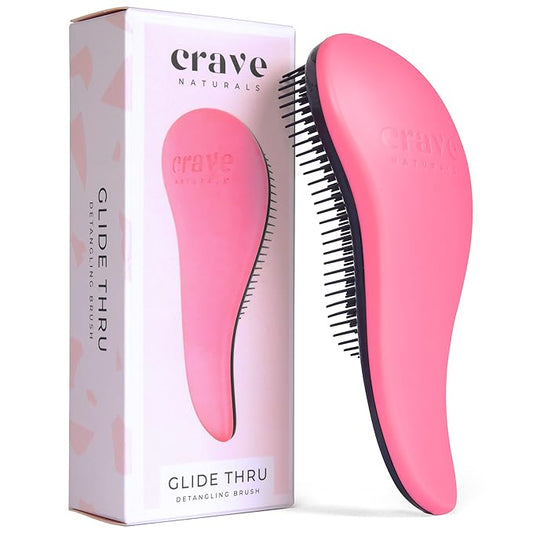Crave Naturals Glide Thru Hair Brush - Detangler Brush for Curly, Straight, Wet or Dry Hair - Gentle Detangling Brushes for Adults, Kids, Toddlers - Hair Accessories for Women, 7.5x3 - Pink-CubbioJoy