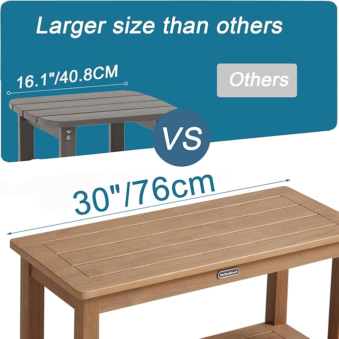 30'' Large Shower Bench Seat, Poly Lumber Bath Stool for Inside Shower Waterproof, HDPS Bathroom Chair for Shaving Legs with Adjustable Feet, Non-Slip & No Maintenance, Brown (30 x 13 Inches)-CubbioJoy