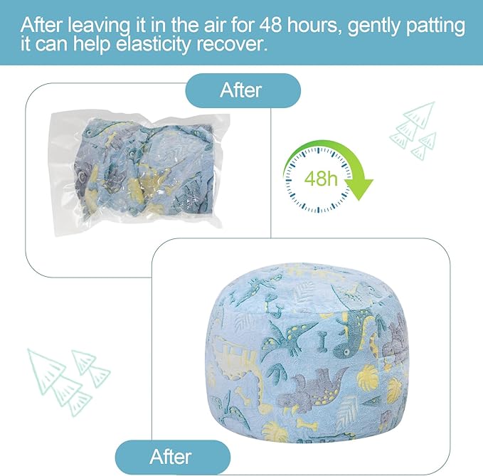 Bean Bag Chair for Kids, Toddler Beanbag Bed Unicorn, Convertible Children Bean Chair to Floor Mattress with Filler, Stuffed Child Bean Bags for Girl Boy Sleeping, Blue Dino-CubbioJoy