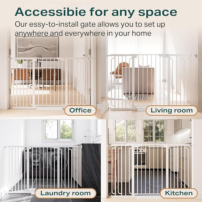 Cumbor 36" Extra Tall Baby Gate for Stairs, 29.7-57" Extra Wide Dog Gate for Doorways Hallways, Pressure Mounted Child Gate for Wide Opening, Auto Close Personal Safety for Babies and Pets, White-CubbioJoy