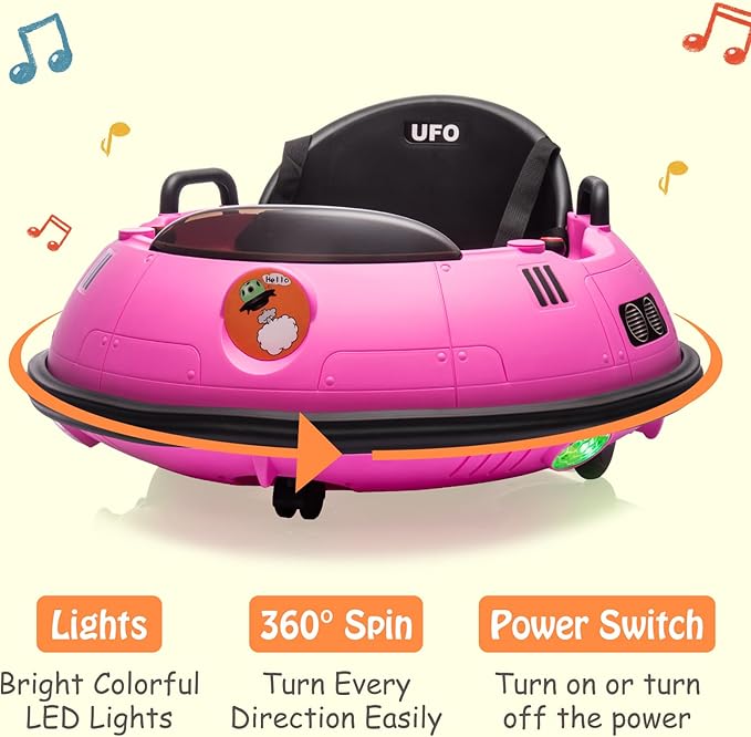 12V Electric Ride on Bumper Car for Toddlers, Kids Bumper Car with Remote Control, 360 Degree Spin, LED Lights, Dual Joysticks, Safety Belt for 18+ Months Kids, Pink-CubbioJoy