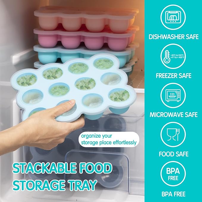 12x1.5oz Baby Food Freezer Tray with Clip Lid Light Green | Food Grade Silicone Storage Containers for Purees & Vegetables-CubbioJoy