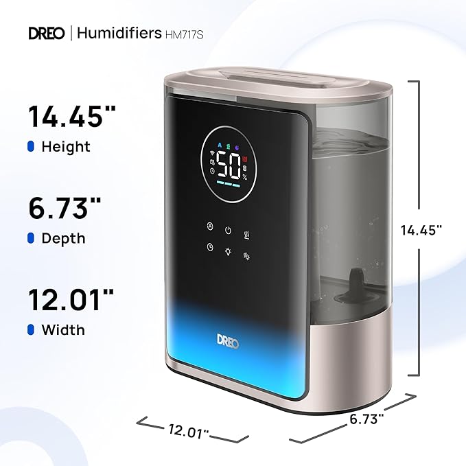 Dreo 8L Smart Humidifiers for Bedroom 600ft², 80H Runtime Warm&Cool Supersized Mist Humidifier for Large Room Indoor, Quiet Whole House humidifier for Baby, Plants, with Alexa/Google, Starlight,HM717S-CubbioJoy