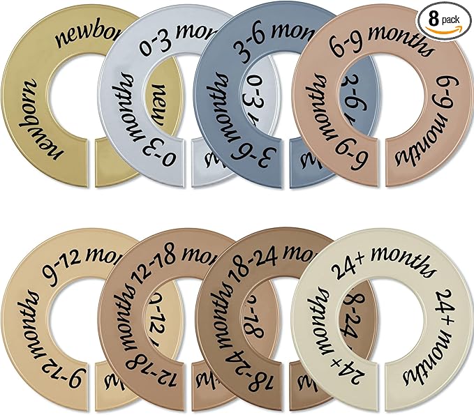 8 Pcs Baby Closet Dividers Unisex Baby Clothes Organizers Clear Labels for Nursery Closet Organizer & Decor Nursery Fits Most Rods(Natural,Earth Stone Color)-CubbioJoy