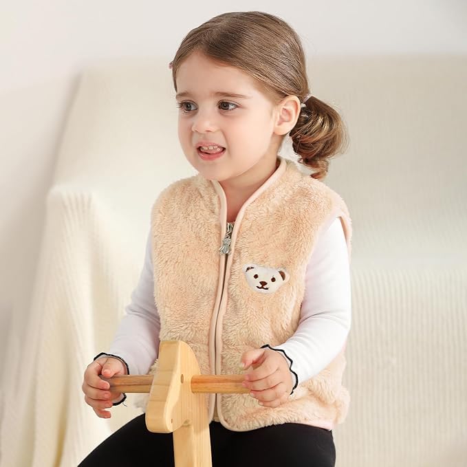 Baby Boys Girls Fleece Vest Zip Up Cute Bear Jackets Fuzzy Fall Winter Warm Clothes Newborn Outwear for Toddler Infant-CubbioJoy