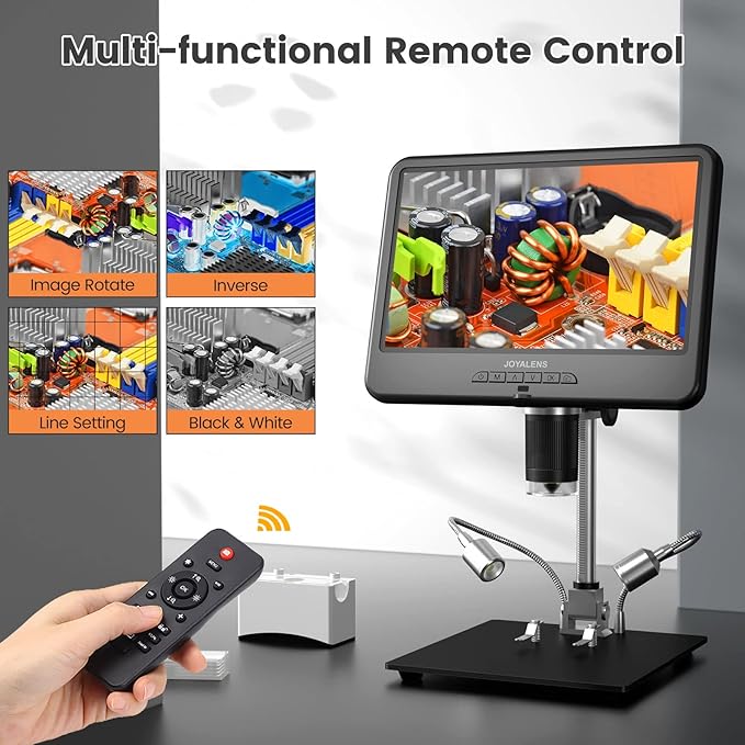 JL210 10.1'' Digital Microscope for Adults, Coin Magnifier Microscopes Full View for Error Coins, Soldering Electronics Microscopes Camera, 8 LED, 12.6" Metal Stand, PC View, 32GB-CubbioJoy