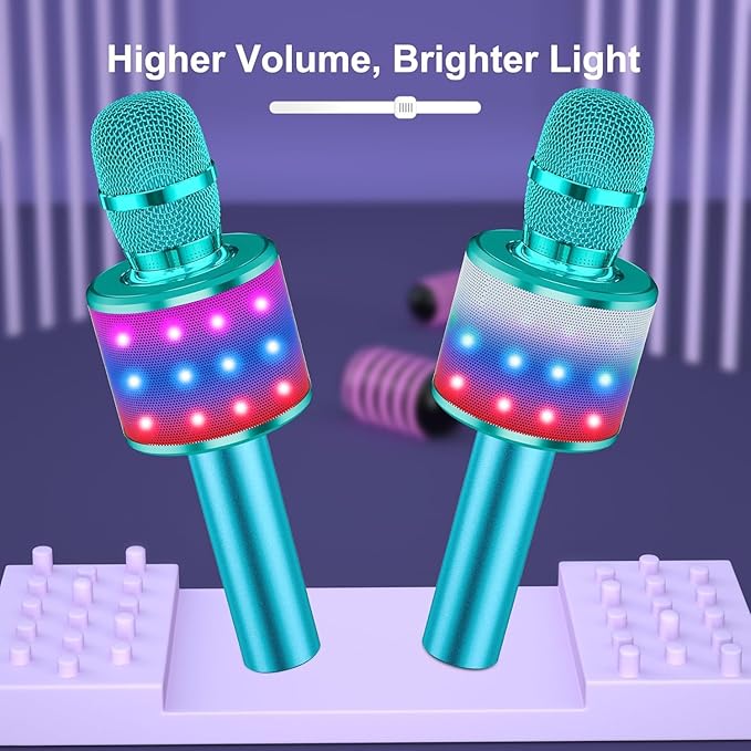 BONAOK Karaoke Microphone for Kids & Adults - Bluetooth Microphones Singing Mic with Disco Lights, Echo Effect, Built-in Speaker Portable Karaoke Player for Party Travel Gifts Q78(Ice Blue)-CubbioJoy