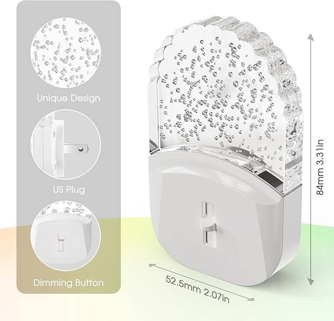Bubble Night Light Plug in, LED Acrylic Night Light, 2 Pack, Decorative Dimmable Nightlight Dusk to Dawn Sensor, Soft 3000K Warm Nightlight for Bathroom, Hallway, Bedroom-CubbioJoy
