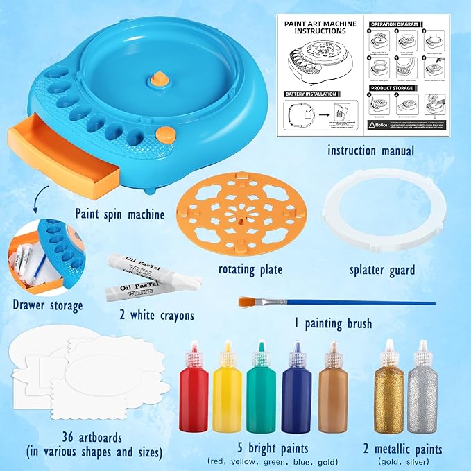 Arts and Crafts for Kids Ages 4-8,Paint Spin Art Machine Kit,Art Craft Set for 6-9 Year Old,Cool Painting Spinner Toys Kits Set,Art Supplies Birthday Gifts for Boy Girl Ages 6 7 8 9 10 11 12 Blue-CubbioJoy