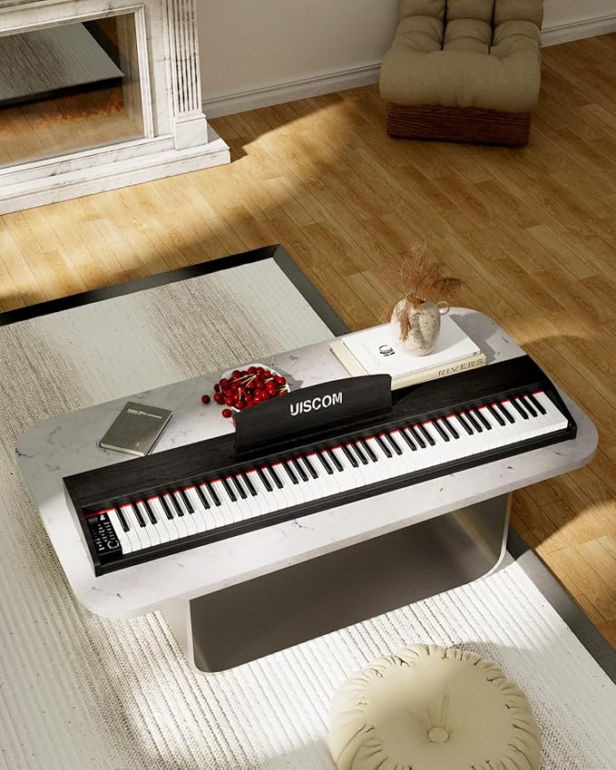 88 Key Digital Piano Keyboard for Beginners - Full Size Semi Weighted Wooden Electric Piano Set with Stand, Triple Pedal, Headphone,Carry Bag - Supports USB-MIDI Connecting (Wood Grain Black)-CubbioJoy