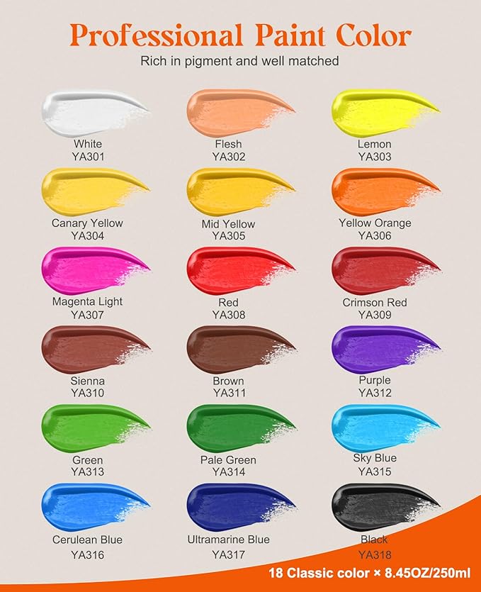 Acrylic Paint Set - 18 Colors, 8.45oz Large Bottles, Rich Pigmented Canvas Paint for Artists, Kids & Adults - Premium Non-toxic Art Supplies-CubbioJoy