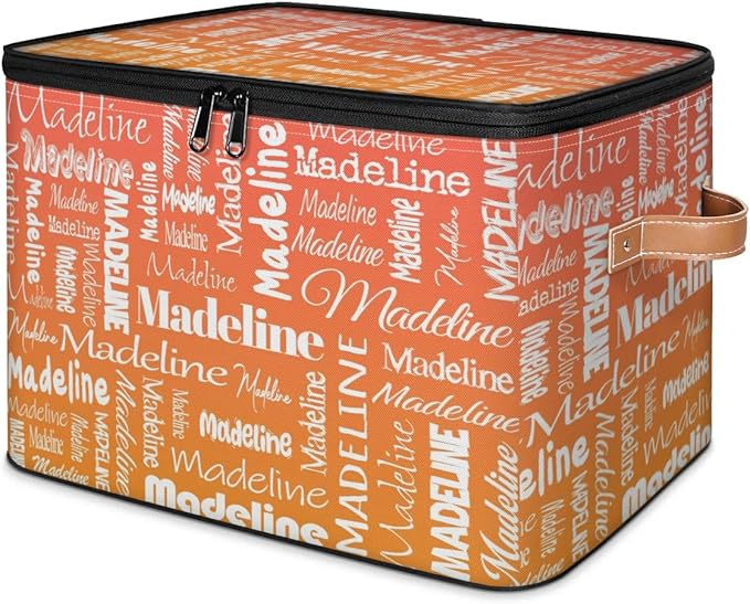 Custom Storage Basket with Name, Personalized Storage Bins with Zipper Lid, Foldable Fabric Storage Box Large capacity with Handle Orange-CubbioJoy