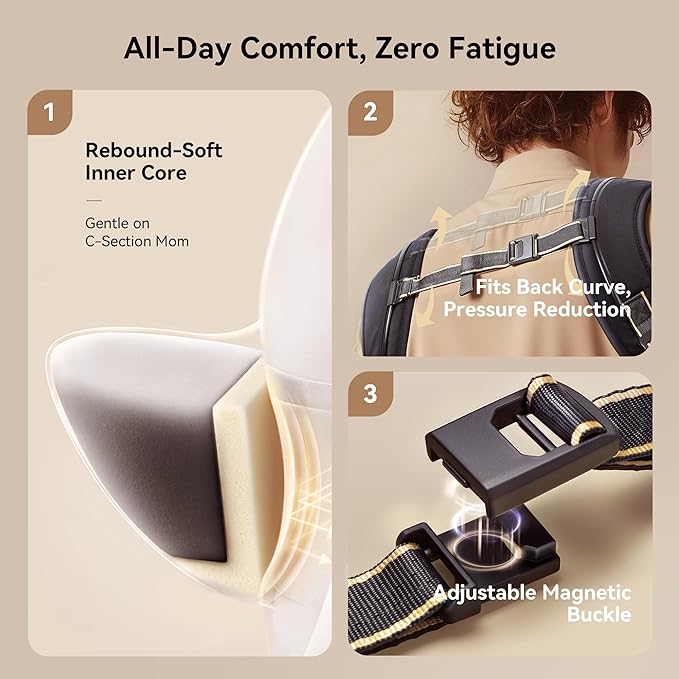 Baby Carrier with Hip Seat, BeBeBus 2-in-1 Ergonomic Newborn to Toddler Carrier up to 44 lbs, Detachable Hands-Free for Infant, All Season Forward-Facing Carry, Fits Waist Sizes up to 38 inch (Black)-CubbioJoy