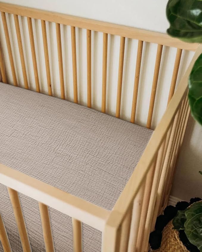 Bassinet Sheet for Baby Boy and Girl, Fitted Sheets for Rectangle, Oval, Hourglass Bassinet Mattress, Muslin Moses Basket Sheets with Neutral Style (Beige)-CubbioJoy