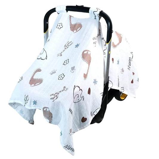 80S Muslin Car Seat Cover for Babies - Soft & Breathable Infant Carrier Canopy, Lightweight Sunshade for Summer, Universal Fit for Baby Boys & Girls-CubbioJoy