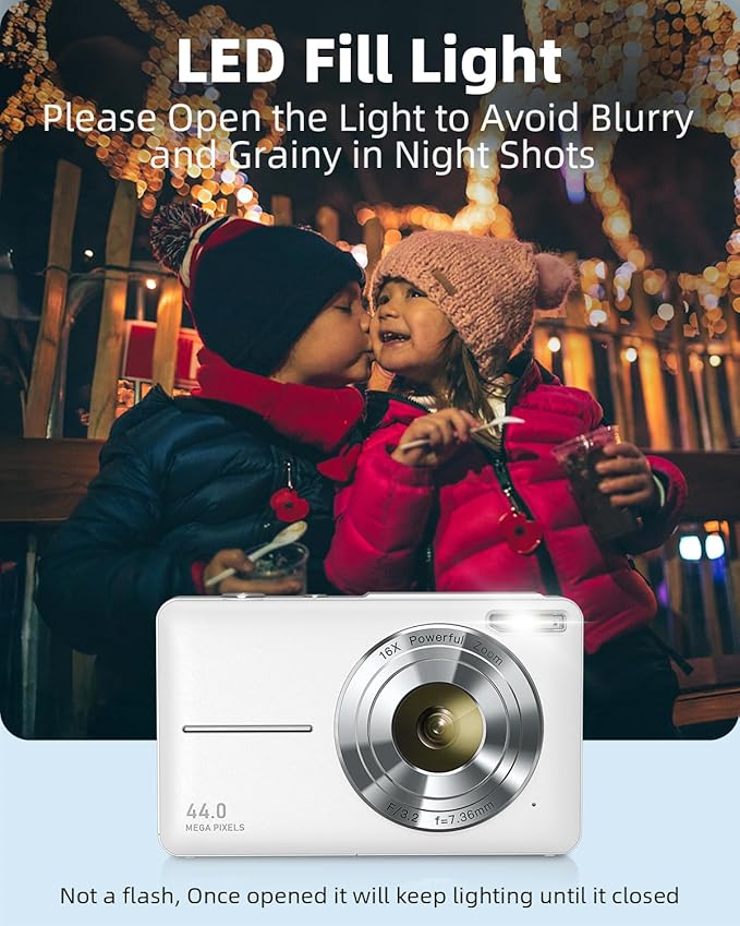 Digital Camera for Kids and Starters, FHD 1080P Point and Shoot Camera with 32GB Card 16X Zoom Anti Shake, Gift for Boys Girls Kids, White-CubbioJoy