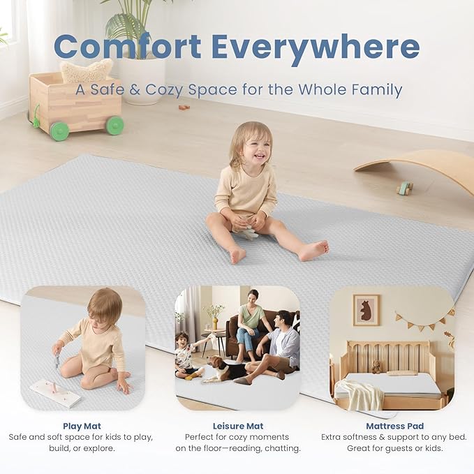 Baby Play Mat for Summer,1.3 Thick Memory Foam Cooling Floor Tummy Time Mat, Soft & Breathable, Non-Slip Rectangular for Toddlers’ Playtime & Rest(Grey,39"x59")-CubbioJoy